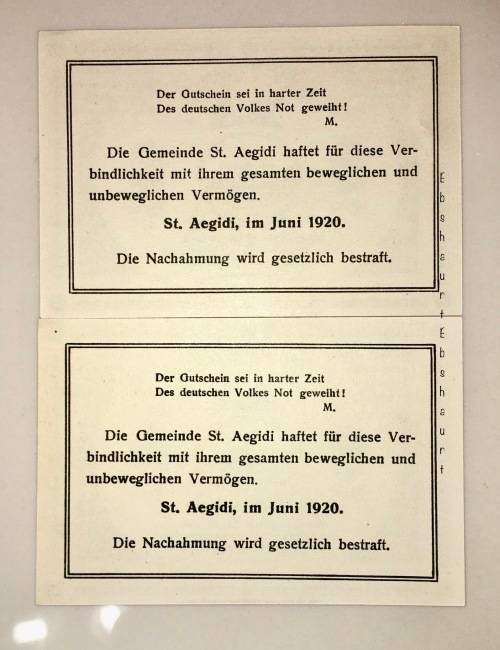 AUSTRIA SET,,,50 HELLER & 20 HELLER ST, AEGIDI 1920 CRISP UNC  NOTGELD(EMERGENCY MONEY)