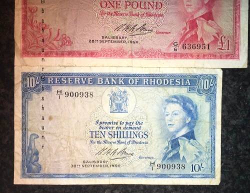 RHODESIA SET 1 POUND 1964 SEP 28TH & 10 SHILLINGS 1964 SEP  30TH SALISBURY