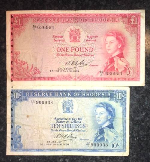 RHODESIA SET 1 POUND 1964 SEP 28TH & 10 SHILLINGS 1964 SEP  30TH SALISBURY