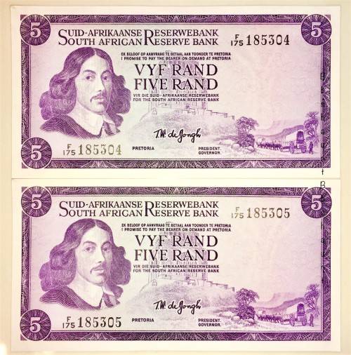 TW DE JONG,,,R5 IN SEQUENCE F175-185304 &305 UNC GEM 1967 FIRST ISSUE AFR/ENG (1 BID TAKES ALL)