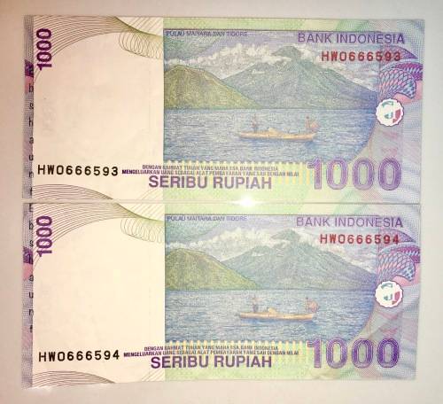 INDONESIA 1000 RUPIAH X2  IN SEQUENCE,,,2000(BID PER NOTE)
