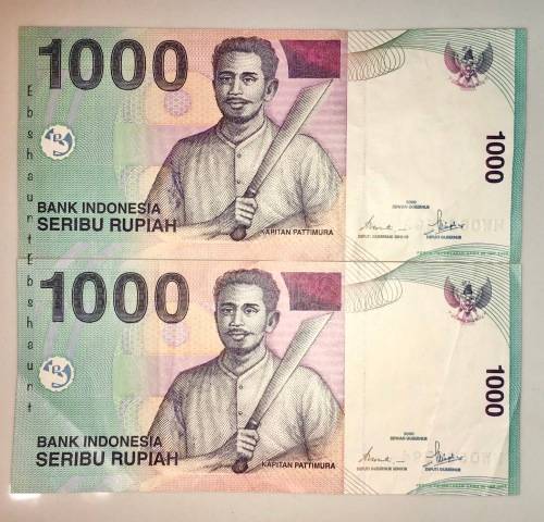 INDONESIA 1000 RUPIAH X2  IN SEQUENCE,,,2000(BID PER NOTE)