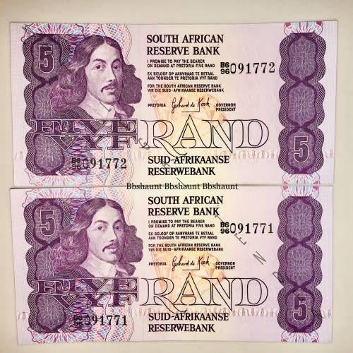 R5 X2 IN SEQUENCE B696-091772-771 3 RD ISSUE 1984 UNCIRCULATED ( 1 BID TAKES ALL)