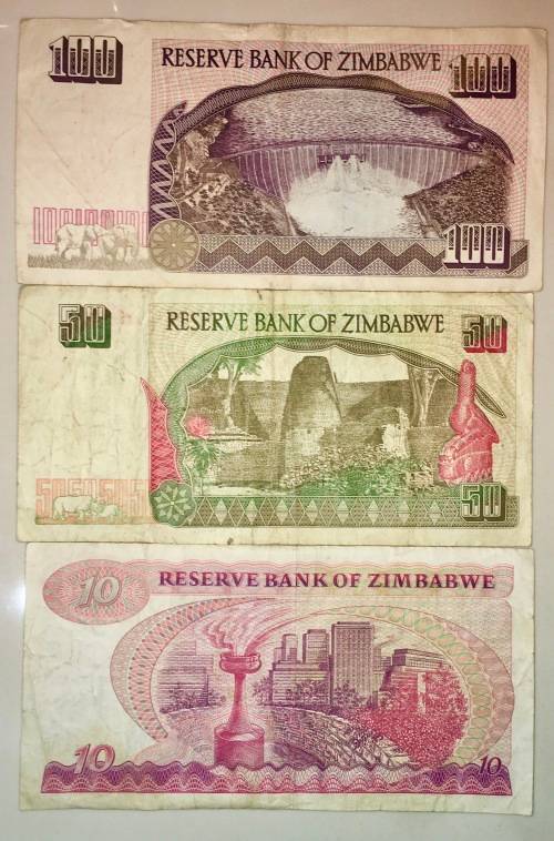 ZIMBABWE SET 100 DOLLARS 1995, 50 DOLLARS  & 10 DOLLARS 1994 ( 1 BID TAKES ALL)