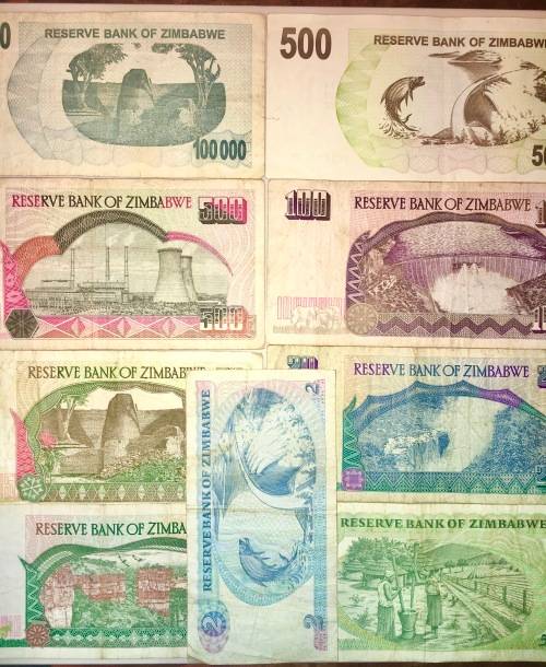 ZIMBABWE SET X9,,, 100,000 DOLLARS TO 2 DOLLARS 1994-2007(1 BID TAKES ALL)