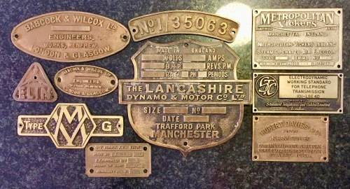 BRASS PLAQUES X 10 VARIOUS FROM 1925 (1 BID TAKES ALL)