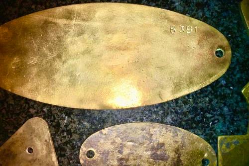 BRASS PLAQUES X 10 VARIOUS FROM 1925 (1 BID TAKES ALL)