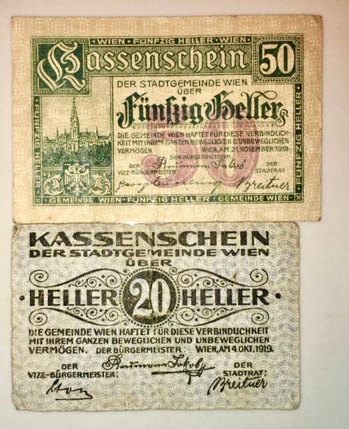 AUSTRIA SET ,,,50 HELLER & 20 HELLER KASSENSCHEIN 1919 NOTGELD(EMERGENCY MONEY)