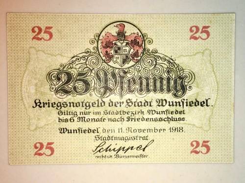 GERMANY,,, 25 PFENNIG WUNFIEDEL 1918 CRISP UNC NOTGELD (EMERGENCY MONEY)