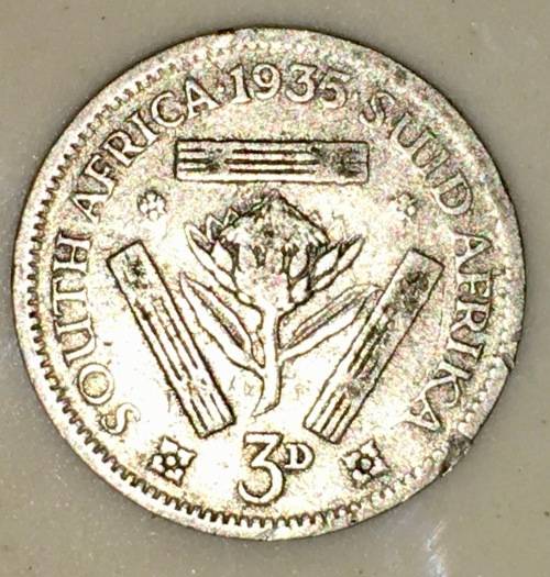 S A UNION 3 PENCE 1935 SILVER 80%(TICKEY)