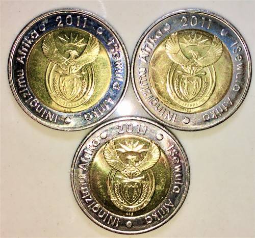 R S A,,,R5 THE 90TH ANNIVERSARY OF THE S. A. RESERVE BANK 2011 UNCIRCULATED(BID PER COIN)