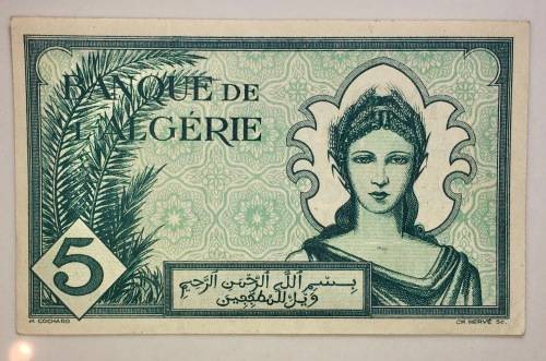 ALGERIA 5 FRANC 16-11-1942 WW2