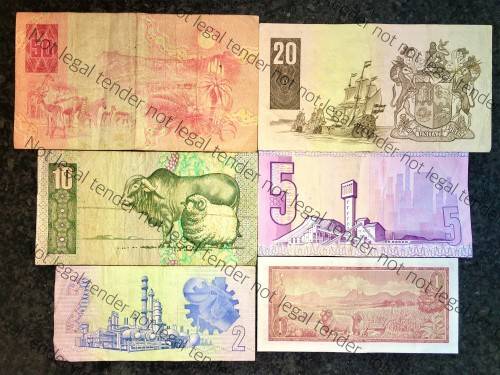 COMPLETE SET OF GPC DE KOCK & DECIMALS  R50 TO R2,,,1980s (R1 TW DE JONGH 1975)- (1 BID TAKES ALL)