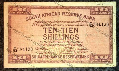 J.POSTMUS 10 SHILLINGS 1938 4TH APRIL E34/384.130 E/A