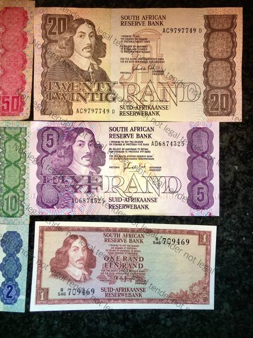 COMPLETE SET OF GPC DE KOCK & DECIMALS  R50 TO R2,,,1980s (R1 TW DE JONG 1975)- (1 BID TAKES ALL)