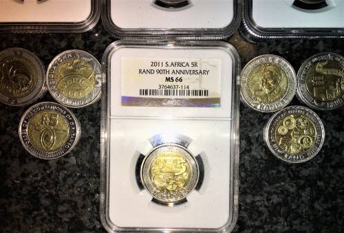 COMPLETE SET OF COMMEMORATIVE R5 COINS 1994 TO 2021 FOUR GRADED COINS & HIGH GRADE CIRCULATED COINS