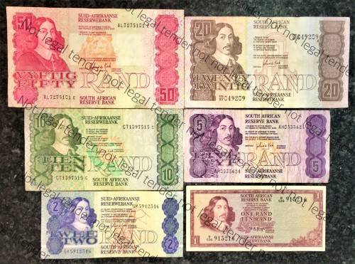 COMPLETE SET OF GPC DE KOCK and DECIMALS  R50 TO R2,,,1980s (R1 TW DE JONG 1975)- (1 BID TAKES ALL)