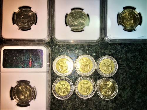 COMPLETE SET OF COMMEMORATIVE R5 COINS 1994 TO 2021 FOUR GRADED COINS