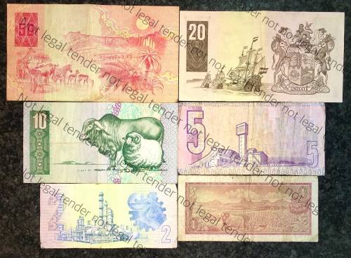 COMPLETE SET OF GPC DE KOCK & DECIMALS  R50 TO R2,,,1980s (R1 TW DE JONGH1973)- (1 BID TAKES ALL)