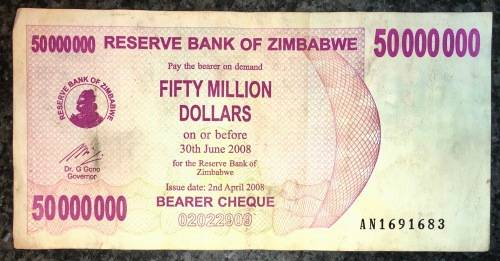 ZIMBABWE $50 MILLION DOLLARS 2008