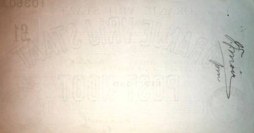 ORANJE VRIJ STAAT POST NOOT WTM 1 POUND STAMPED BETHLEHEM  and FRANCFORT 1898