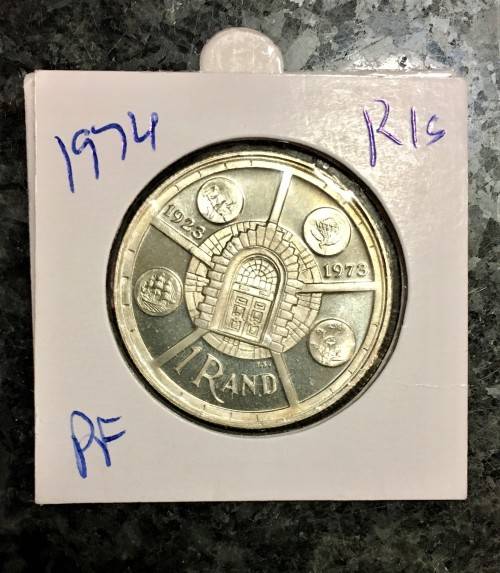 SOUTH AFRICA PROOF SILVER  R1 --1974-- PROOF IN COIN FLIP