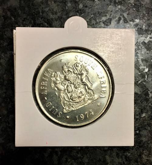 SOUTH AFRICA PROOF SILVER  R1 --1974-- PROOF IN COIN FLIP