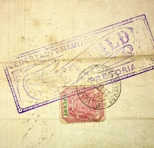 Z.A.R ORANJE VRIJ STAAT POST NOOT WTM 1 SHILLINGS STAMPED SENEKAL 1898 & JOHANNESBURG 1899--PRETORIA