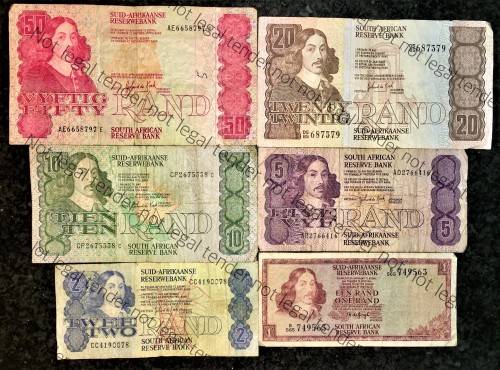 COMPLETE SET OF GPC DE KOCK & DECIMALS  R50 TO R2( R1 TW DE JONGH 1975)(1 BID TAKES ALL