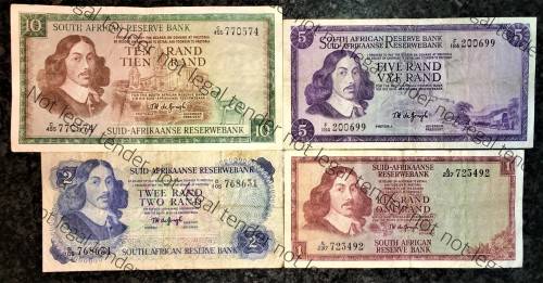 COMPLETE SET OF TW DE JONGH & DECIMALS R10 TO R1 ,,, 1967-1975( 1 BID TAKES ALL)