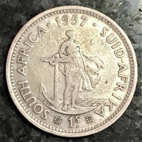 S A UNION SILVER  1 SHILLING 1957 SILVER