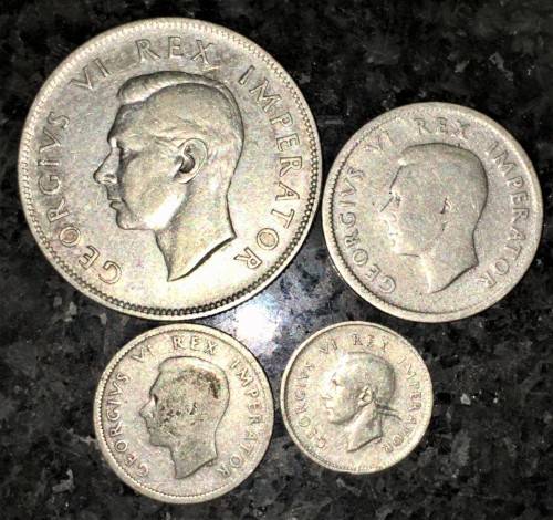 S A UNION SILVER SET 2 1/2 SHILLING,1 SHILLIN,6D SIXPENCE &3D TICKEY 1941 --80%SILVER(1 BID TAKES AL