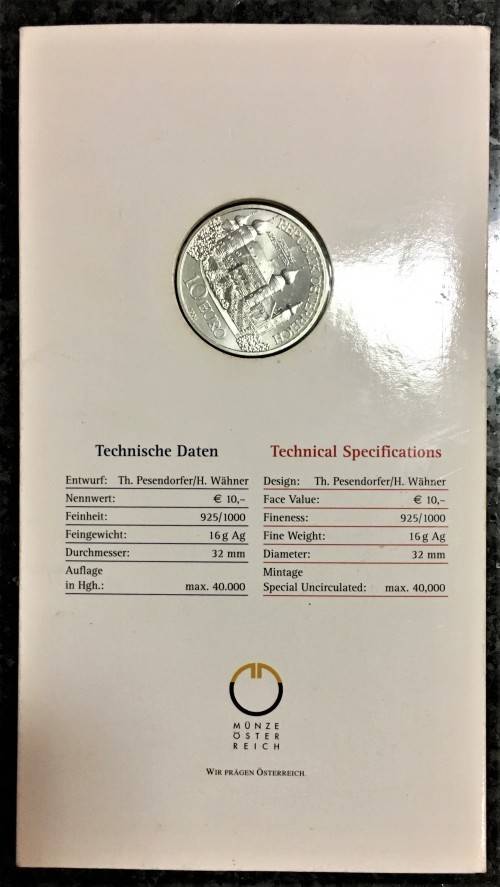 AUSTRIA SILVER 10 EURO 2004 SPECIAL UNC MINTAGE ONLY 40,000 SILVER ,925 IN LOVELY INFO FOLDER