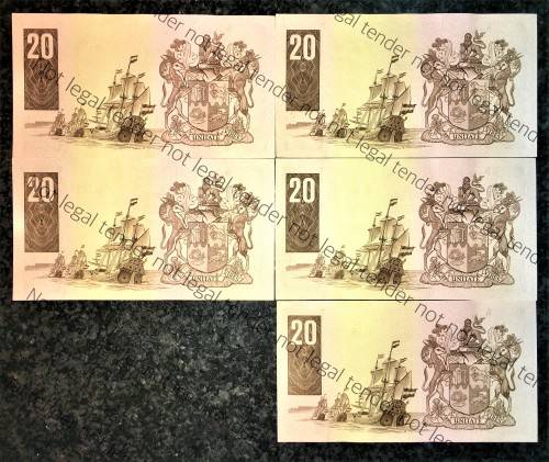 GPC DE KOCK R20 IN SEQUENCE D7/53 852205-209 UNC E/A 3RD ISSUE 1984 (BID PER NOTE)5 AVAILABLE