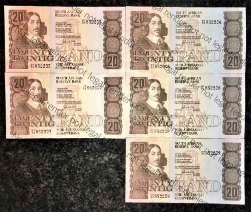 GPC DE KOCK R20 IN SEQUENCE D7/53 852205-209 UNC E/A 3RD ISSUE 1984 (BID PER NOTE)5 AVAILABLE