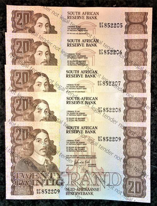 GPC DE KOCK R20 IN SEQUENCE D7/53 852205-209 UNC E/A 3RD ISSUE 1984 (BID PER NOTE)5 AVAILABLE
