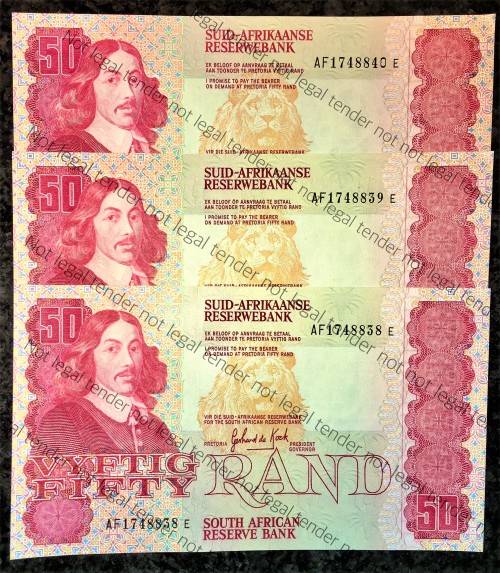 GPC DE KOCK R50 IN SEQUENCE AF1748840-838 UNC A/E 3RD ISSUE 1984(BID PER NOTE)