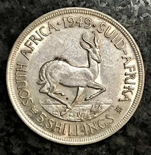 S A UNION SILVER  5 SHILLINGS 1949 GOOD CONDITION -- 80% SILVER CROWN
