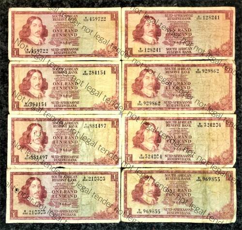 SET OF TW DE JONGH  R1 X 8 -- B SERIES VAN RIEBEECK WTM ,,,  1973-1975( 1 BID TAKES ALL)