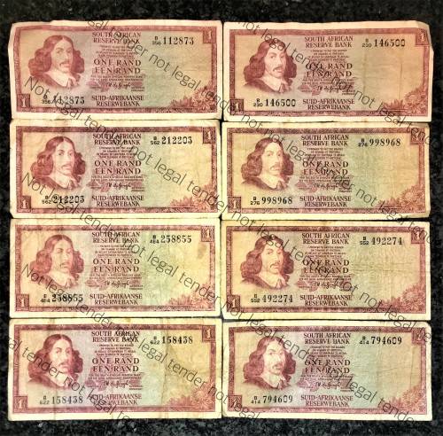 SET OF TW DE JONGH  R1 X 8 -- B SERIES VAN RIEBEECK WTM ,,,  1973-1975( 1 BID TAKES ALL)