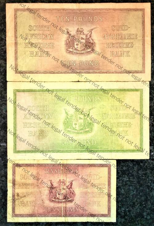 J.POSTMUS SET 10 POUND 1943 F2 - 5 POUND 1937 B12  & 10 SHILLING 1941 SAILING SHIP WTM E/A 1ST ISSUE