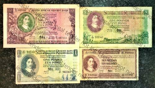 MH DE KOCK SET 10 POUND 1955, 5 POUND 1955 ,1 POUND 1954 E/A & 10 SHILLINGS 1958(1 BID TAKES ALL)