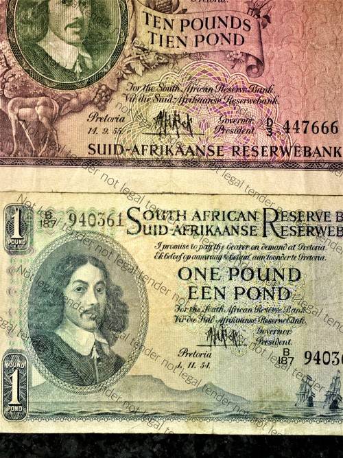 MH DE KOCK SET 10 POUND 1955, 5 POUND 1955 ,1 POUND 1954 E/A & 10 SHILLINGS 1958(1 BID TAKES ALL)