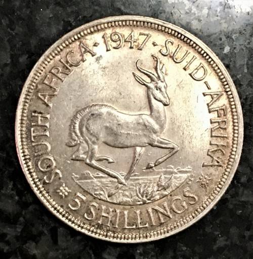 S A UNION SILVER 5 SHILLINGS 1947 -- GOOD CONDITION 80% SILVER CROWN