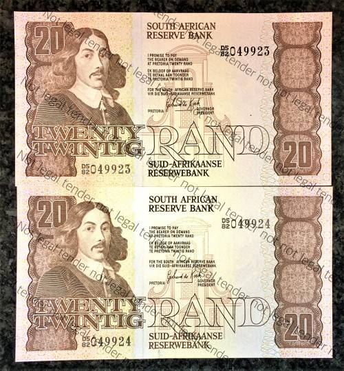GPC DE KOCK R20 IN SEQUENCE D5/82 049924-923 UNC E/A 3RD ISSUE 1984 (1 BID TAKES ALL)