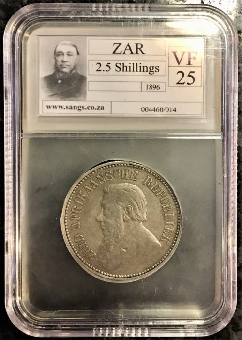 Z A R GRADED 2 1/2 SHILLINGS VF25 HALF CROWN  -1896 SANGS GRADED