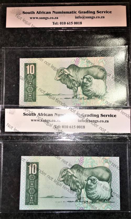 GPC DE KOCK R10 IN SEQ C665/575-57 GRADED UNC62 - 2ND ISSUE 1982 TYPE 13 SANGS(1 BID TAKES BOTH )