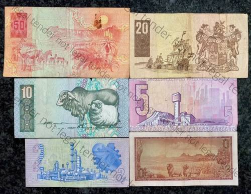 COMPLETE SET OF GPC DE KOCK & DECIMALS  R50 TO R2,,,1980s (R1 TW DE JONGH 1967)- (1 BID TAKES ALL)