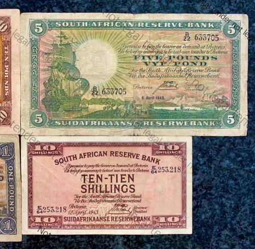 J POSTMUS SET 10 POUND F1 -1943 ,5 POUND B22 -1943 ,1 POUND 1941 & 10 SHILLINGS E64 -1943 ALL E/A