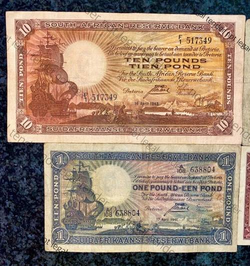 J POSTMUS SET 10 POUND F1 -1943 ,5 POUND B22 -1943 ,1 POUND 1941 & 10 SHILLINGS E64 -1943 ALL E/A